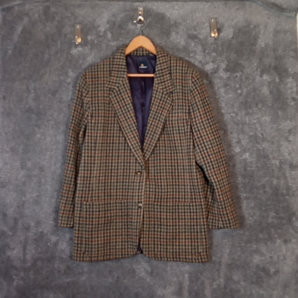 Lizsport Vintage 2 Buttons Womens Blazer Wool Dark Academia Office Size 14